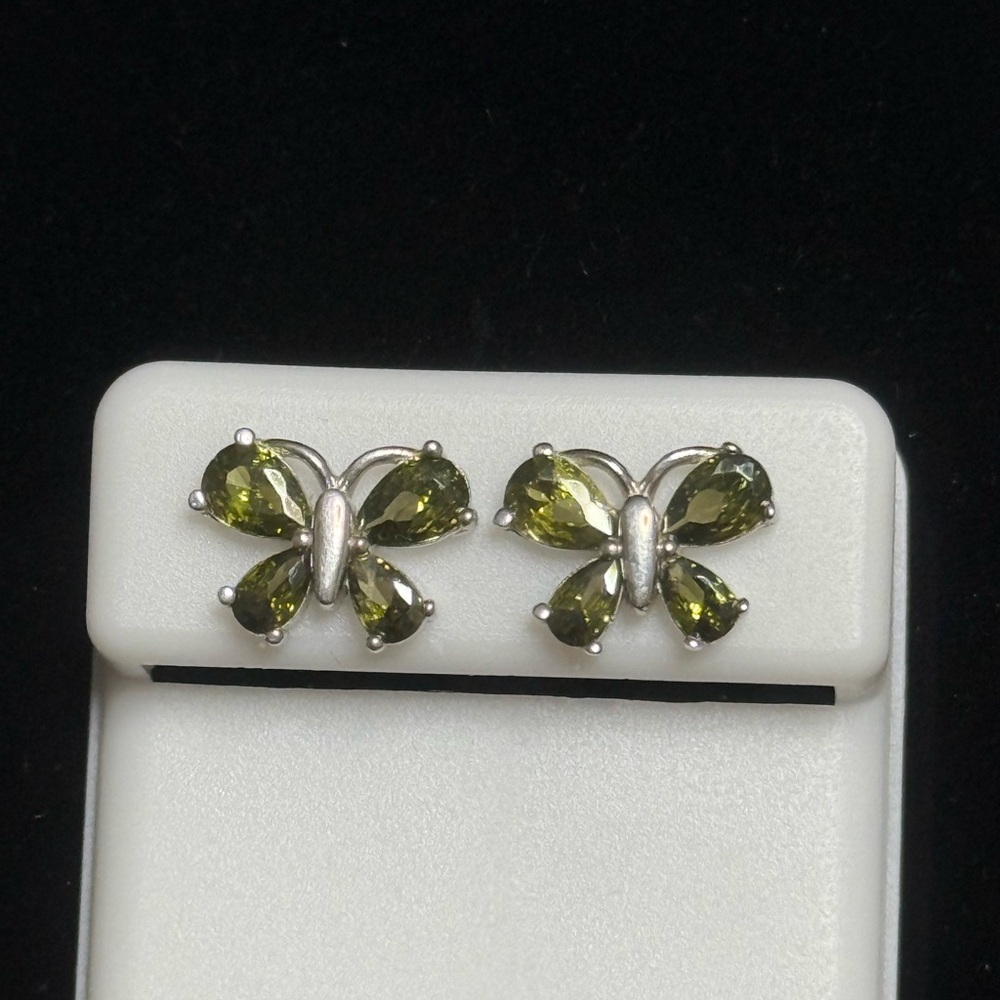 Elegant Silver and Green Butterfly Earrings